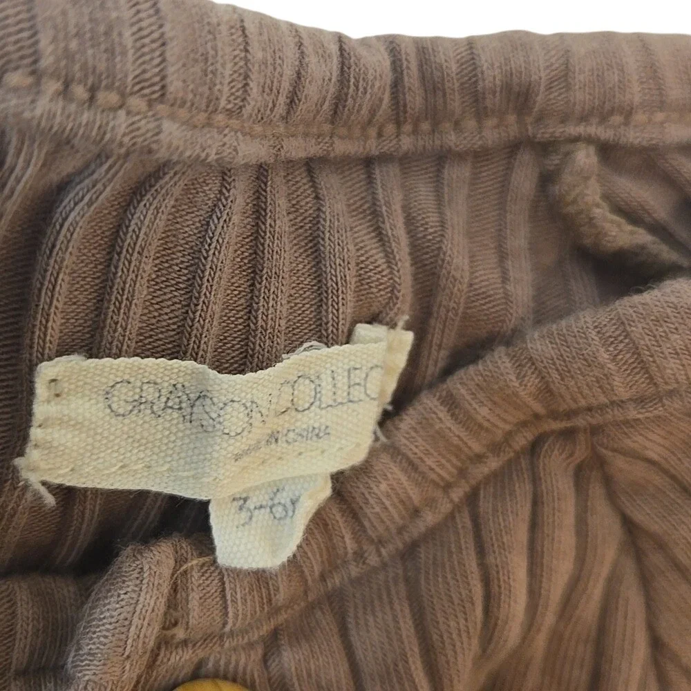 Grayson Collective Boy's Brown Ribbed‎ Long Sleeve Bodysuit 3-6Mo Cotton Rayon